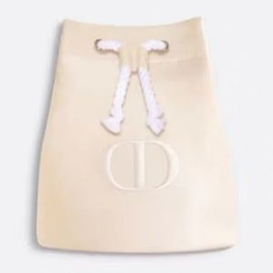 Dior Trousse Pouch Make Up Bag Drawstring CD Logo Cream Beige New